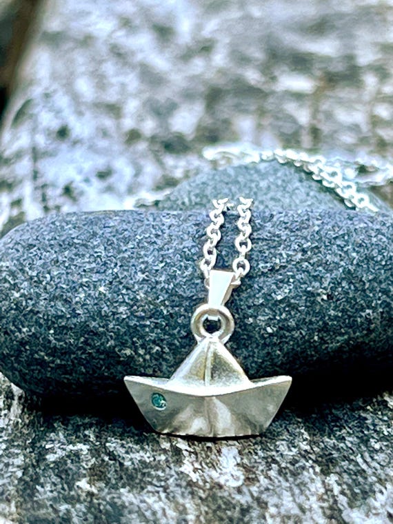 Ebb and flow necklace paper boat - maritime paper boat necklace stone aqua ebbe und flut®