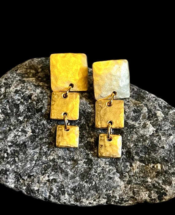 Ebb and Flow Baltic Sea Gold long square earrings - 22K matt gold plated - Earrings by ebbe und flut®