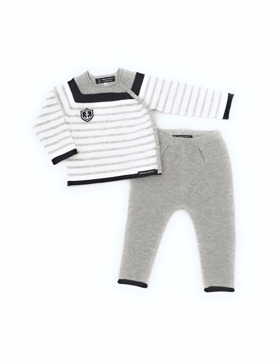 Maritime Baby Set Little Captain - Baby Knit Sweater & Pants Boy maritim, Baby Gift at Birth, Port of Hamburg, Anchor Coat of Arms