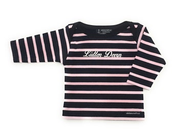 Baby Shirt Lütten Deern - dunkelblau/rosa gestreift, Breton Shirt Baby, Baby Geschenk zur Geburt, ebbe und flut®