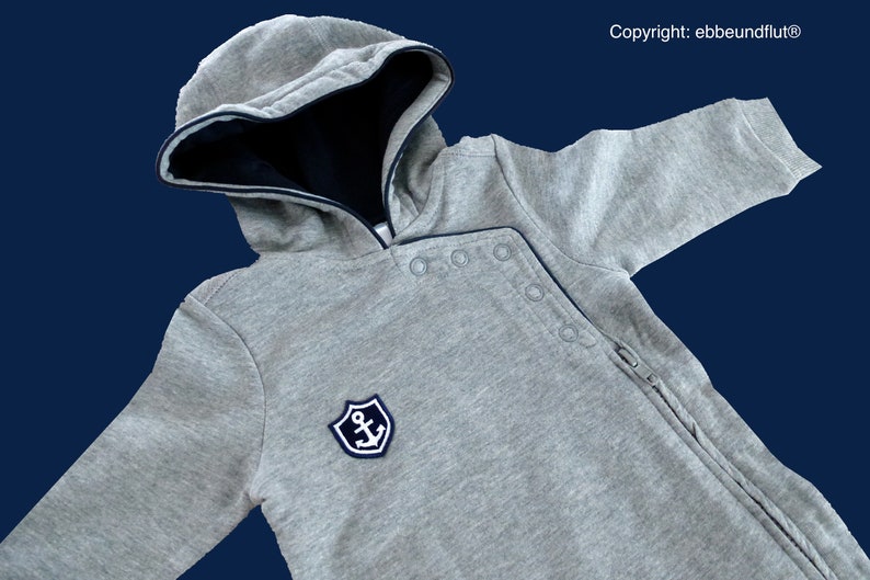 Ebbe und Flut baby suit Hafen City in grey-blue, maritime overall anchor coat of arms Hamburg, Hamburg from ebbe und flut® image 1