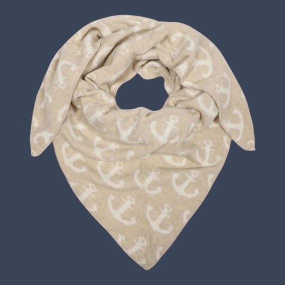 Ebb and Flow Triangle Scarf Anchor Wool/Cashmere beige/white - Zwillingsherz