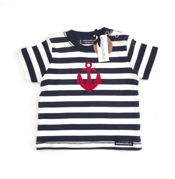 Maritimes Baby Shirt Anker - Fair Trade & Organic - blue white, Hamburg gift, baby gift for birth, ebb and flow®