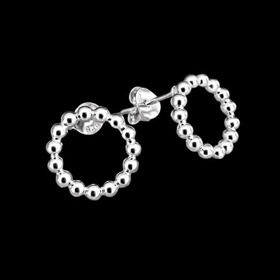 Ebbe und Flut Kreis Ohrstecker Silber mit kleinen Kügelchen aus 925 Sterling Silber, 11mm