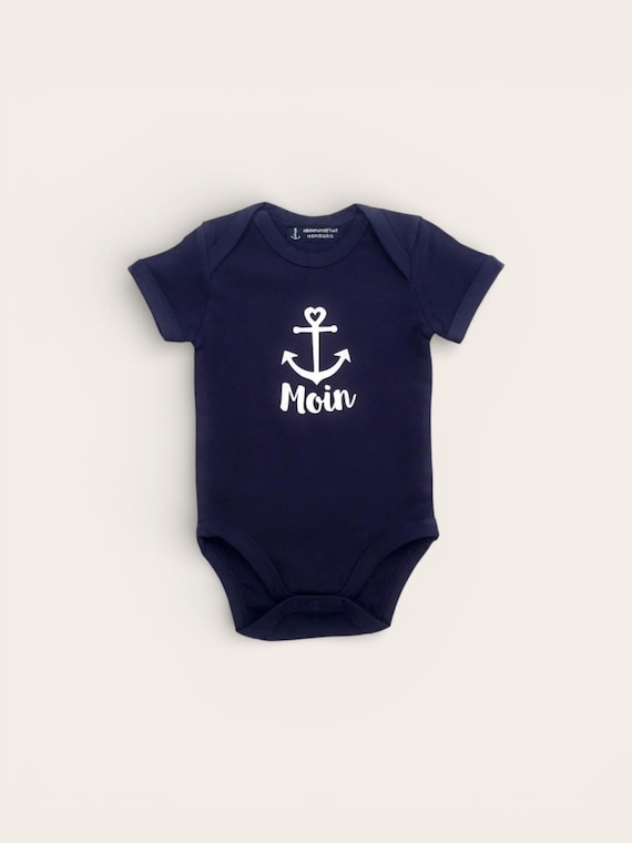 Ebb and Flow Baby Body Moin with Anchor Dark Blue - maritime baby gift for birth, Moin, anchor, ebbe und flut®