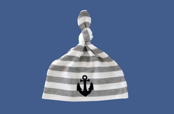 Maritime Baby Hat Anchor in Grey/White - Fair Trade & Organic - Knot Hat Striped, Baby Gift at Birth, Baby Hat Anchor