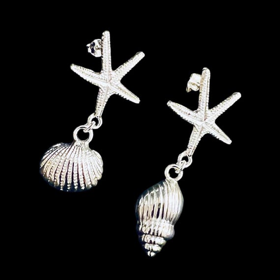 Ebb and Flow Stud Earrings Starfish Shells Silver - Starfish Earrings with Cockle and Ring Shell 925 Sterling Silver, ebbe und flut®