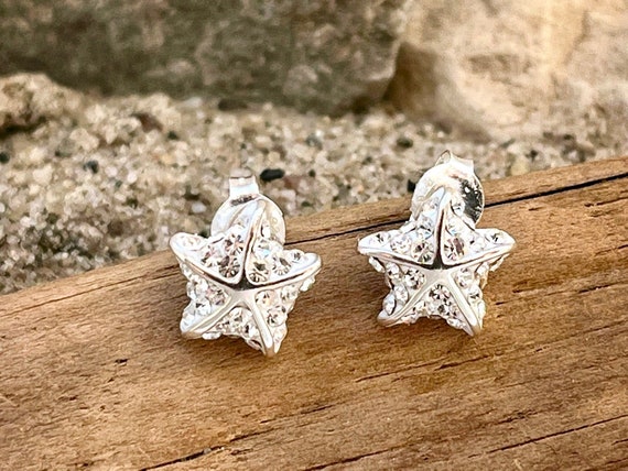 Ebb and flow starfish stud earrings - 925 silver cristal rhinestone stud earrings maritime from ebbe und flut®