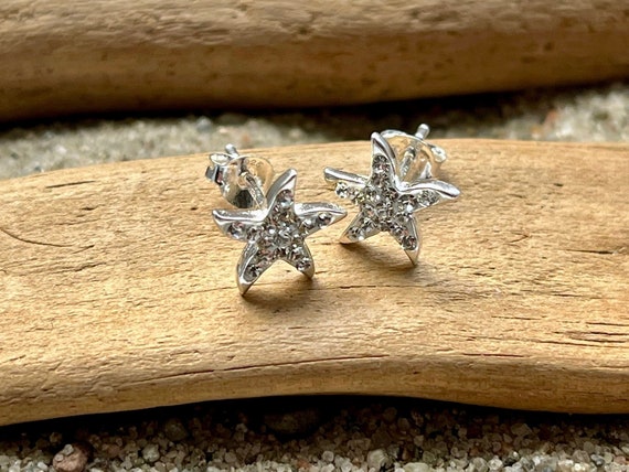 Ebb and flow starfish stud earrings 925 silver cristal zirconia stud earrings maritime ebb and flow®