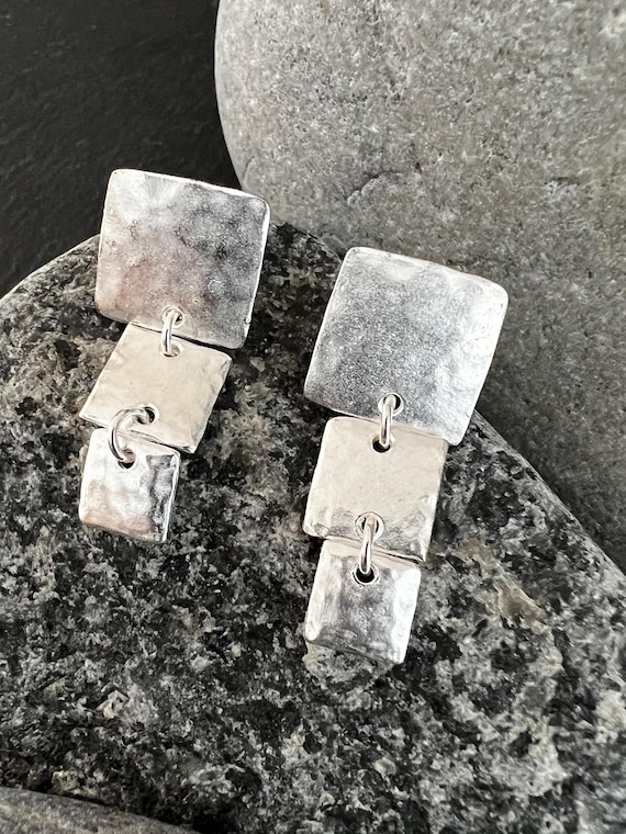 Ebb and Flow North Sea Silver long square stud earrings - matte silver-plated - earrings by ebbe und flut®