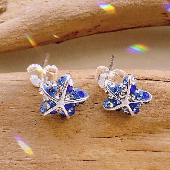 Starfish Earrings ebb and flow - 925 silver rhinestone earrings blue silver maritime ebb and flow®