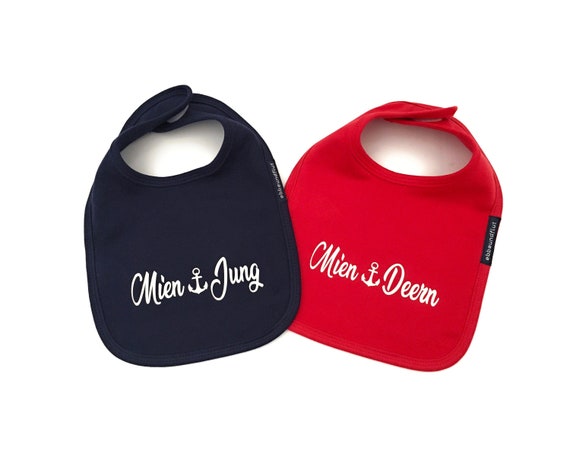 Ebb and flow bib set Mien Jung and Mien Deern blue red twins, Hamburger Jung, Hamburger Deern, ebbe und flut®