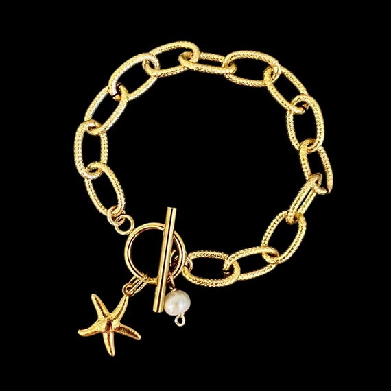Ebb and Flow Bracelet Starfish Palma - Boho Bracelet Stainless Steel Pearl