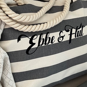 Beach bag Ebbe & Flut grey striped Maritime bag, beach bag made of linen canvas, large beach bag, ebbe und flut® image 1
