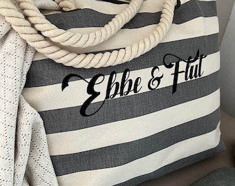 Beach bag Ebbe & Flut grey striped - Maritime bag, beach bag made of linen canvas, large beach bag, ebbe und flut®