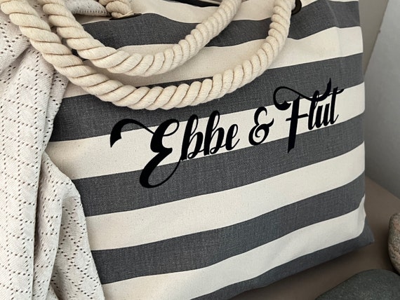 Beach bag Ebbe & Flut grey striped - Maritime bag, beach bag made of linen canvas, large beach bag, ebbe und flut®