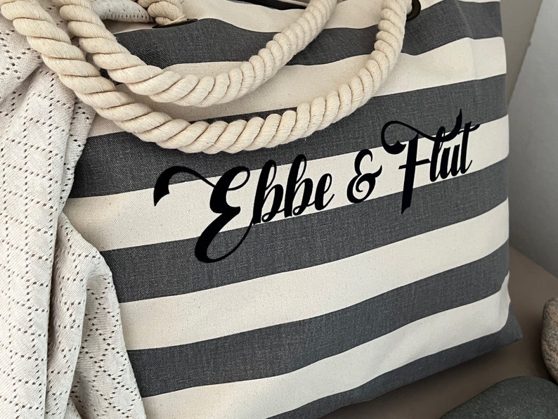 Beach bag Ebbe & Flut grey striped Maritime bag, beach bag made of linen canvas, large beach bag, ebbe und flut® image 1