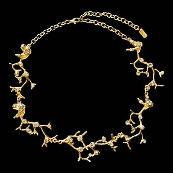 Ebb and Flow Gold-colored Coral Necklace with Crystals - Elegant Statement Jewelry 22K Matte Gold Plated