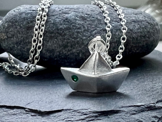 Ebb and flow necklace paper boat, maritime paper boat necklace stone petrol green ebbe und flut®