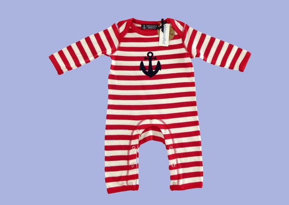Maritime baby strampler ANKER HAMBURG-Fair Trade-Hamburg Gifts, Gift to Birth, Baby, Baby strampler, Pyjama, Red White Striped