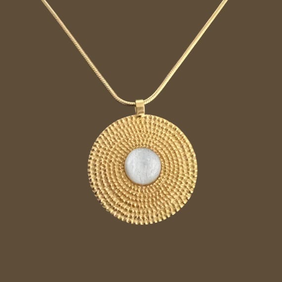 Ebb and Flow Necklace Ostseegold Aurelia White - Snake Necklace 22K Matt Gold Plated with Round Pendant Glass Stone with Silver Leaf
