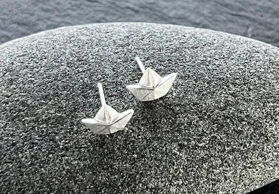 ebbe und flut® earrings paper sailing boat large silver plated, paper boat earrings ship maritime, ebbe und flut®