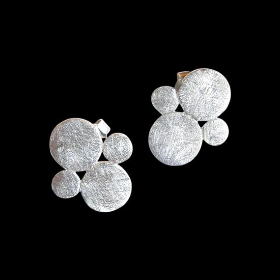 Ebb and Flow Handmade Silver Stud Earrings Circles - Matte Solid Silver Stud Earrings, Ice Matte