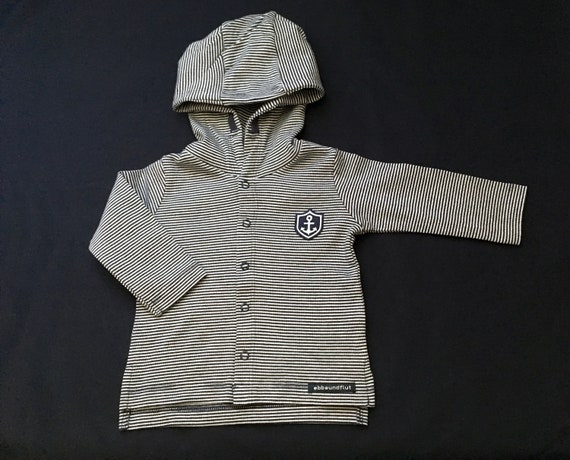 Maritime baby jacket "Little captain" striped in blue and white - fair & organic, baby gift for birth, maritime baby jacket with anchor