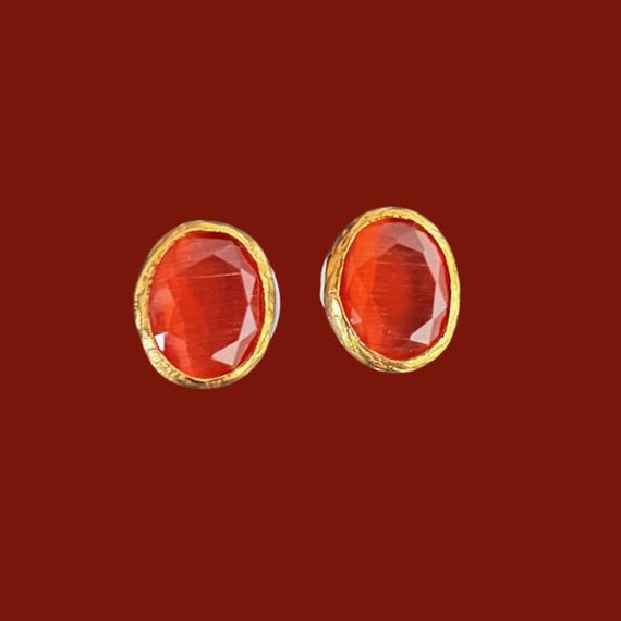 Ebb and Flow Stud Earrings Gold Red Orange Glow - small Baltic gold earrings, subtle and elegant