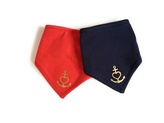 Ebb and Flow Baby Scarves "Anchor with Heart" Set blue, red, gold - Fair Trade & Organic - Faith, Love, Hope, ebb and flow®