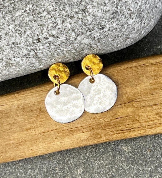 Ebb and Flow Skagerrak Silver Gold Stud Earrings - Round matte silver-plated, matte gold-plated - Earrings by ebbe und flut®