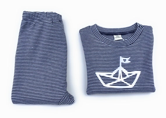 Maritime baby set paper boat blue/white - fair & organic - baby set, gift for birth, baby shirt and trousers striped, low tide and tide®