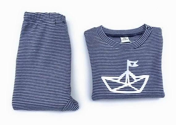 Ebb and flow maritime baby set paper boat blue and white, baby set, birth gift, baby shirt and pants striped, ebb and flow®