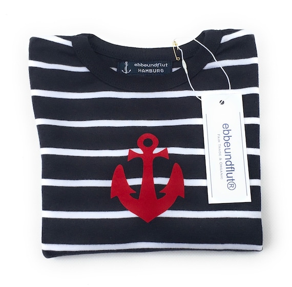Maritime Baby Shirt Anchor - Long Sleeve Shirt Striped Anchor, Sweater Baby Child Boy, Stripe Shirt Blue White with Anchor