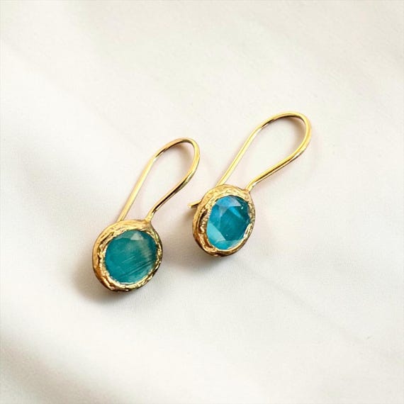 Ebb and Flow Gold Turquoise Drop Earrings, Small - Baltic Gold Earrings, Minimalist and Elegant, 24-Carat Gold Plated, Size S