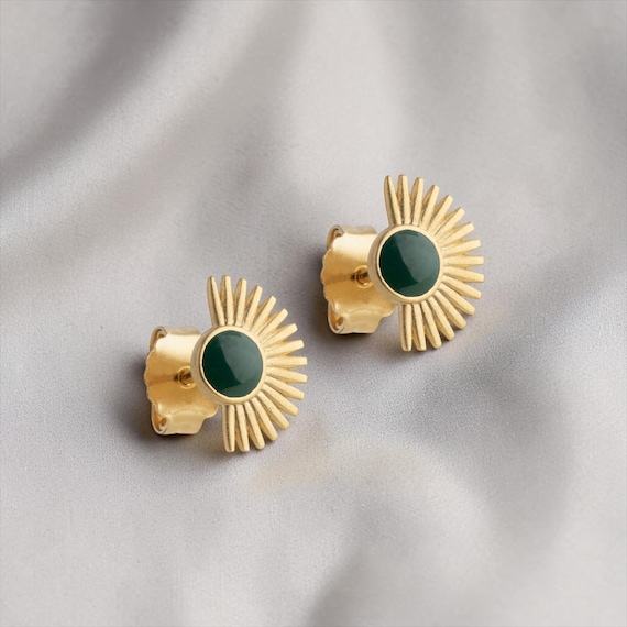 Ohrstecker Soleil petrolgrün gold - vergoldete Ohrstecker mit Emaille Geschenk für Frauen, Enamel Copenhagen