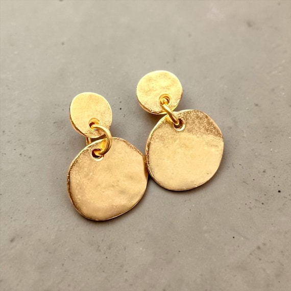 Ebb and Flow Baltic Sea Duo Gold Stud Earrings - Round Stud Earrings, 22K Matte Gold Plated - Circular Gold Plated Stud Earrings