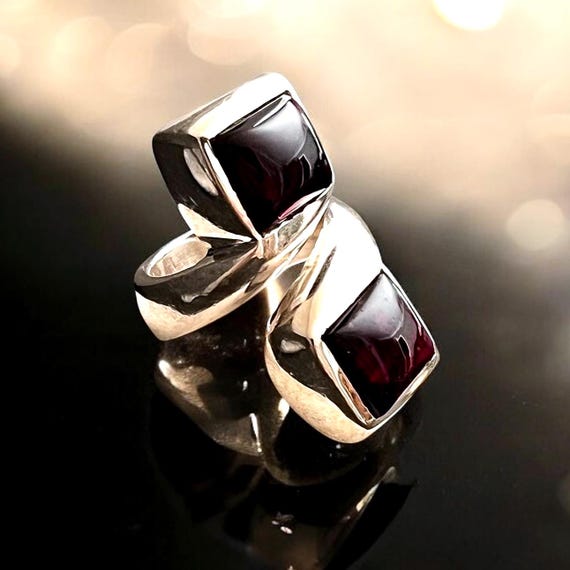 Ebb and Flow Vintage Ruby Ring Silver, Statement Ring, Open Ring, Solid Silver, Rubies, Ring Size 49/50