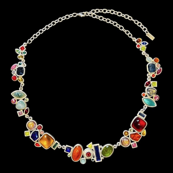 Ebbe und Flut Collier Winterbunt mit handgefertigten Glassteinen - Eleganter Statement-Schmuck matt versilbertes Collier