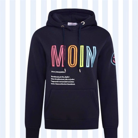 Hoodie Moin, maritime hoodie in dark blue with "MOIN" embroidery - size S