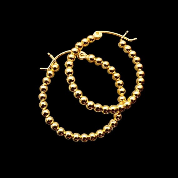 Ebb and Flow Hoop Earrings with Gold Beads, Silver Gold Plated Hoop Earrings - Gold Bead Hoop Earrings 30 mm