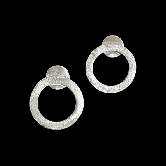 Ebb and Flow Stud Earrings, Silver, North Sea Tidal Circle, Solid Silver, Ice Matte, Matte Silver