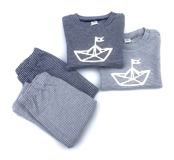 Maritime Twins Set Paperboat - Fair Trade & Organic - Baby Gift for Birth, Baby Set for Twins, Paper Ship Set for Boys