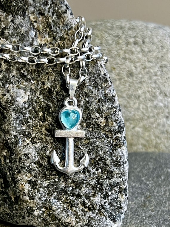 Ebb and flow necklace anchor with heart ebb and flow - maritime anchor, heart necklace stone aqua ebb and flow®