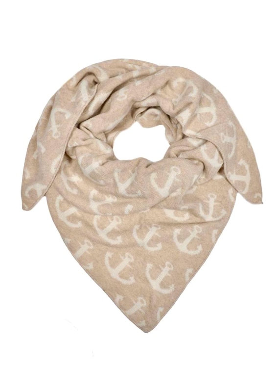 Ebb and Flow Triangle Scarf Anchor Wool/Cashmere beige/white - Zwillingsherz