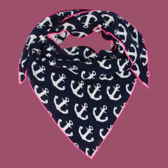 Ebbe und Flut Dreieckstuch Anker Woll/ Kaschmir dunkelblau weiß pink -Zwillingsherz