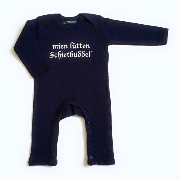 Ebbe und Flut Babystrampler "mien lütten Schietbüddel" - Babystrampler Schietbüdel, Plattdeutsch, Baby Geschenk zur Geburt, ebbe und flut®