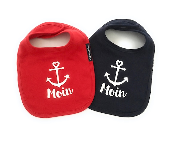 Ebbe und Flut bib set Moin blue/red - bib Moin, bib anchor, baby gifts for birth, twins, ebbe und flut®