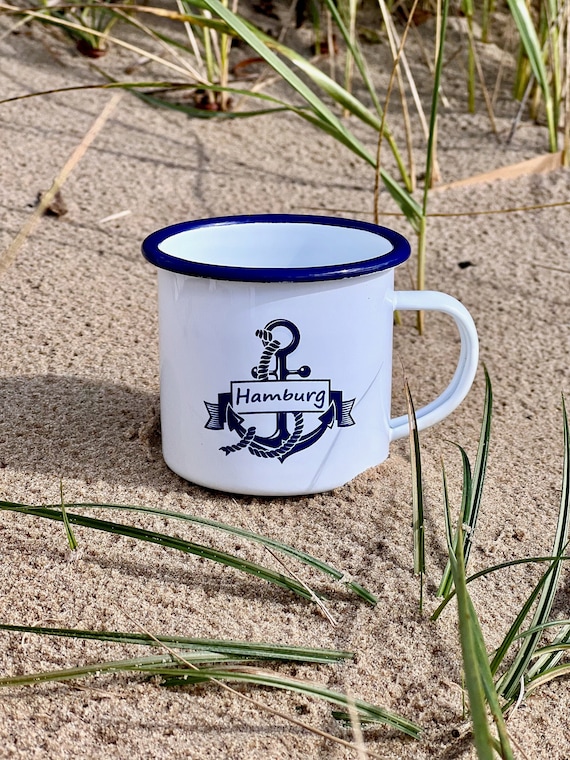 Ebb and flow enamel mug anchor Hamburg - maritime mug gift motif Hamburg printed mug