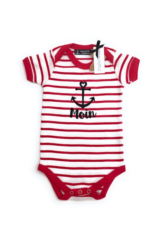 Ebbe und Flut Baby Body Moin - white/red - maritime baby body Moin with anchor, ebbe und flut®